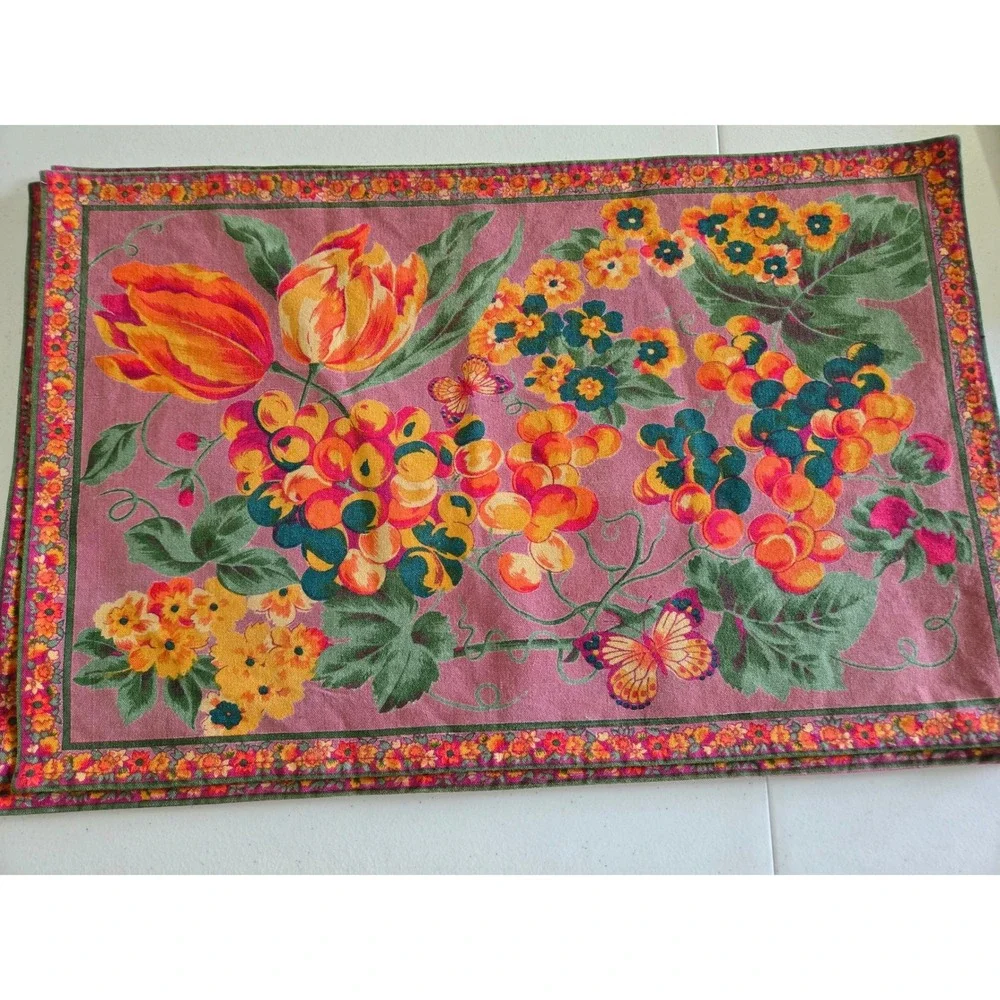 Set of 4 Floral Fruit Butterfly Placemats Botanical French Provincial  Country